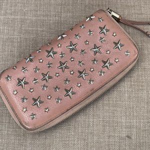 Jimmy Choo Clutch Nellie Star Studded Leather Zip Around Long Wallet Made Italy